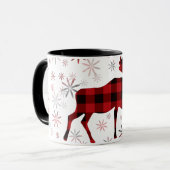 Christmas Moose rode plaids sneeuwvlokken Mok (Voorkant links)