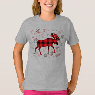 Christmas Moose rode plaids sneeuwvlokken T-shirt