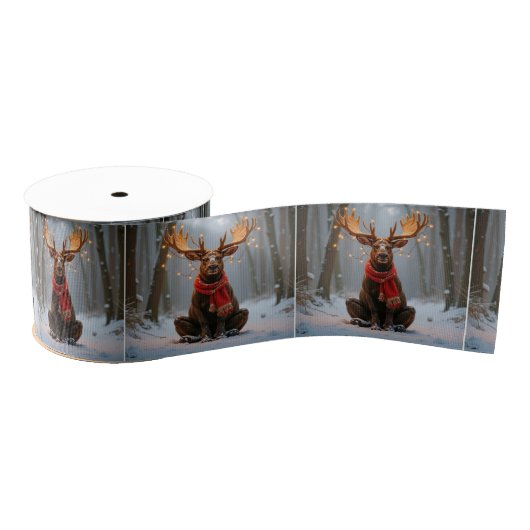 Christmas Moose Wearing Scarf and Lights Grosgrain Lint (Spoel)