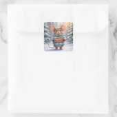 Christmas Mouse In Winter Forest Vierkante Sticker (Tas)