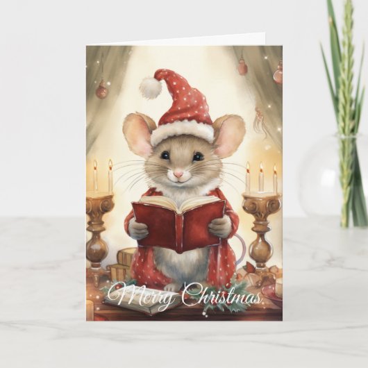 Christmas Mouse reading Feestdagen Kaart (Voorkant)