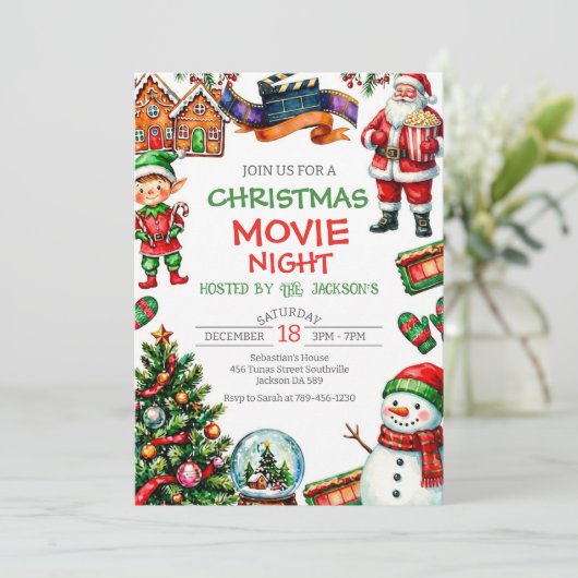 Christmas Movie Night Holiday Party Invitation (Debout devant)