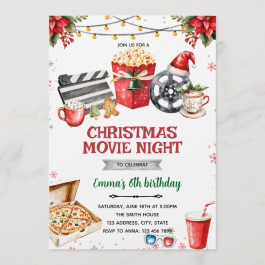 Christmas Movie Night party invitation (Devant)