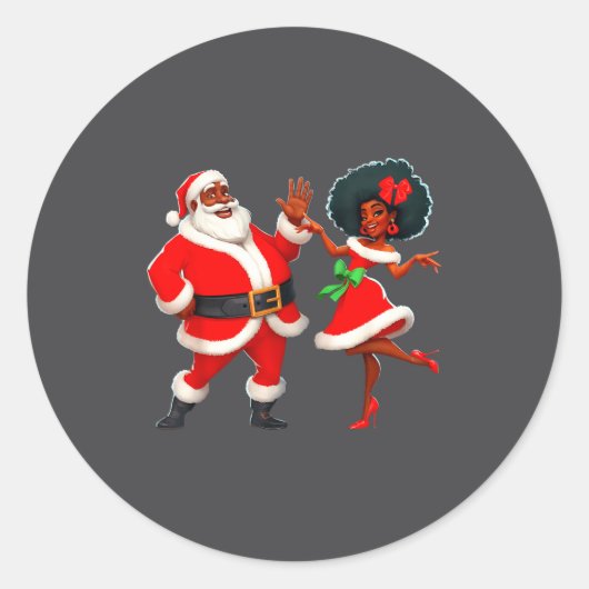 Christmas Mr Santa Mrs Claus Dancing African Ameri Ronde Sticker (Voorkant)
