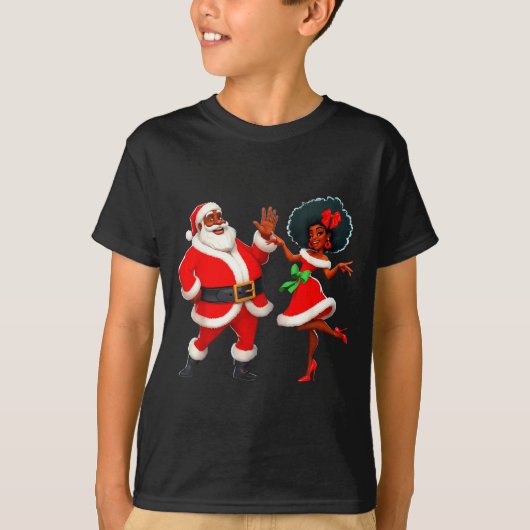 Christmas Mr Santa Mrs Claus Dancing African Ameri T-shirt (Voorkant)