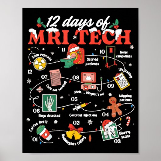 Christmas Mri Tech 12 Days Of Mri Technician New M Poster (Voorkant)