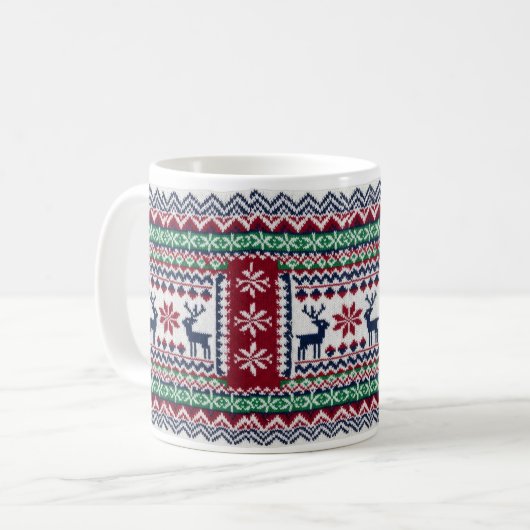 Christmas mug Traditional deer and snow stars desi (Devant gauche)