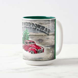 CHRISTMAS MUG VINTAGE RED TRUCK