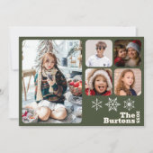 Christmas Multi Photo Snowflake Sage Green Feestdagenkaart (Voorkant)