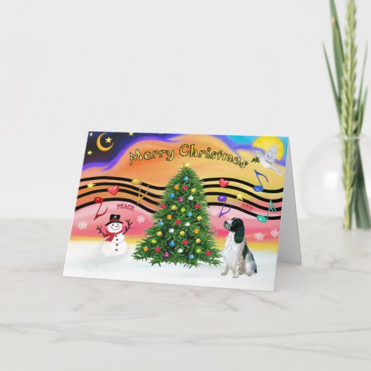 Christmas Music 2 - English Springer (BW) Feestdagen Kaart (Voorkant)