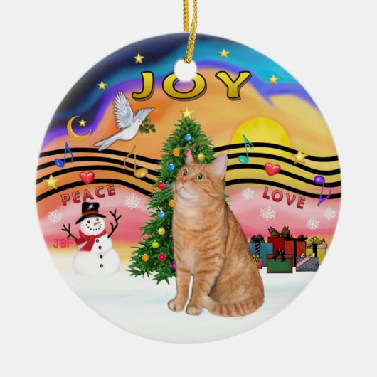 Christmas Music 2 - Oranje tabby cat 40 Keramisch Ornament (Voorkant)
