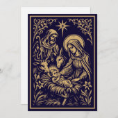 Christmas Nativity in Retro Art Nouveau Woodcut Feestdagenkaart (Voorkant / Achterkant)
