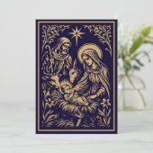 Christmas Nativity in Retro Art Nouveau Woodcut Feestdagenkaart (Staand voorkant)