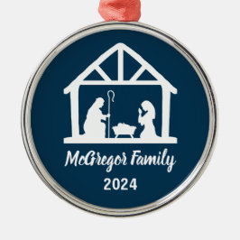 Christmas Nativity Manger Familienaam & Jaar Metalen Ornament