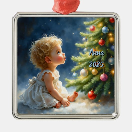 Christmas Night Tree Scene Metalen Ornament (Voorkant)