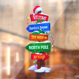 Christmas North Pole Sign Board Window Cling Raamsticker