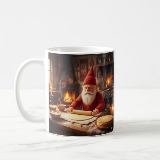 Christmas Norwegian Nisse Making Lefse, Mug (Gauche)