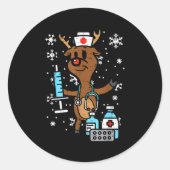 Christmas Nurse Reindeer Funny Xmas Nursing Scrub Ronde Sticker (Voorkant)
