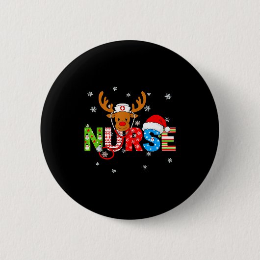 Christmas Nurse Stethoscope Santa Hat Reindeer Xma Ronde Button 5,7 Cm (Voorkant)