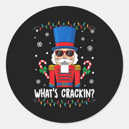Christmas Nutcracker Whats Crackin Funny Xmas Men Ronde Sticker (Voorkant)
