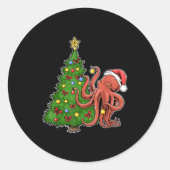 Christmas Octopus Ronde Sticker (Voorkant)