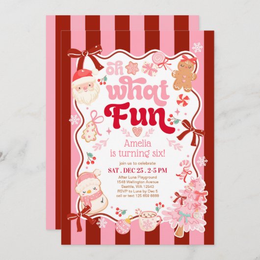 Christmas Oh What Fun Birthday Invitation (Devant / Derrière)