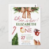 Christmas Oh What Fun First Birthday Invitation Briefkaart (Voorkant / Achterkant)