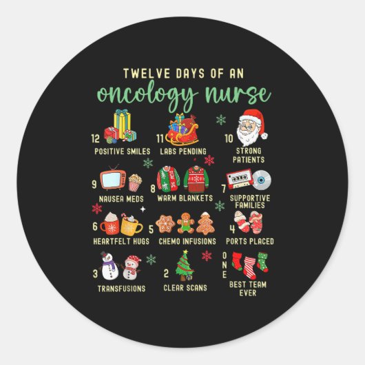 Christmas Oncology Rn Nurse 12 Days Of An Oncology Ronde Sticker (Voorkant)