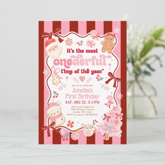 Christmas ONEderful Time First Birthday Invitation (Debout devant)