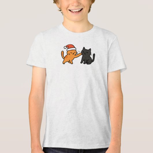 Christmas Orange Cat with Black Cat Tri-Blend Shirt (Voorkant)