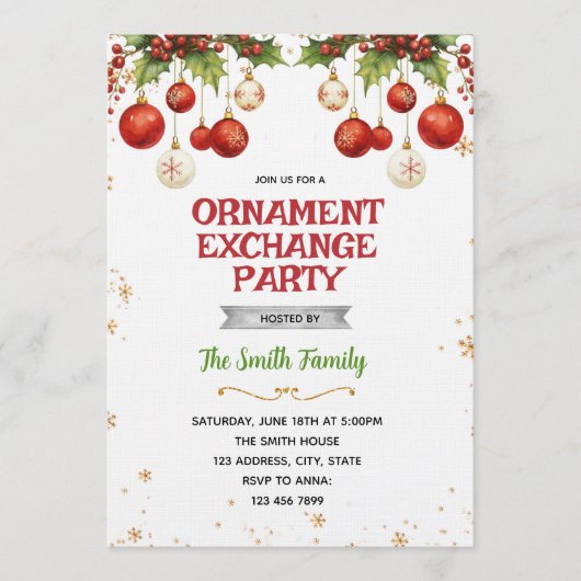 Christmas ornament exchange party invitation (Devant)