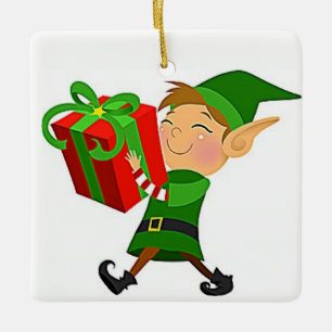 **CHRISTMAS ORNAMENT** W/SANTA'S ELF KERAMISCH ORNAMENT