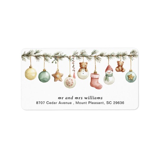 Christmas Ornaments Garland Return Address Label (Voorkant)