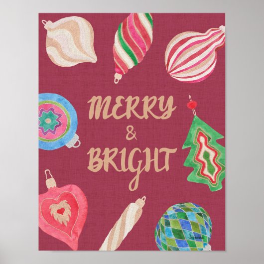 Christmas Ornaments Merry & Bright Art Print (Voorkant)