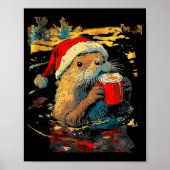 Christmas Otter Drinks Coffee Art Print (Voorkant)
