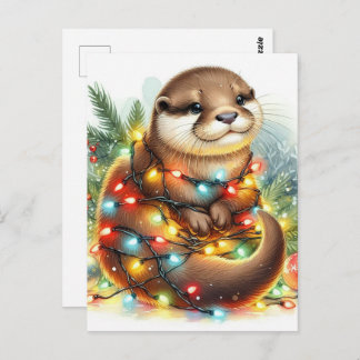 Christmas Otter Waterverf Christmas Briefkaart