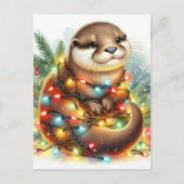 Christmas Otter Waterverf Christmas Briefkaart (Voorkant)