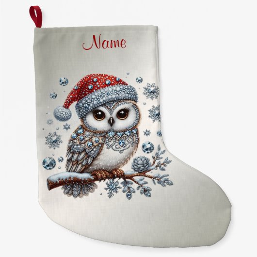 Christmas Owl Holiday Stocking Grote Kerstsok (Voorkant)