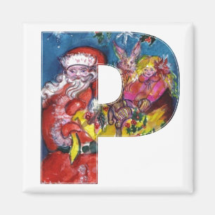 CHRISTMAS P BRIEF / SANTA MET GIFTS MONOGRAM MAGNEET