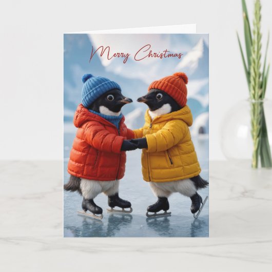 Christmas Pair of Penguins Ice Skating Kaart (Voorkant)