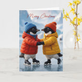 Christmas Pair of Penguins Ice Skating Kaart (Gele Bloem)