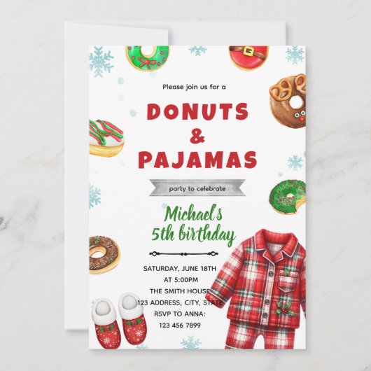 Christmas pajama donut Invitation (Devant)