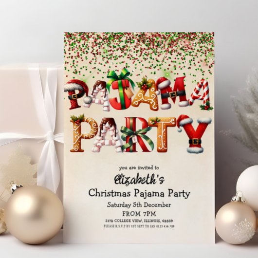 Christmas Pajama Party Candy Cane Santa Hat Design Kaart