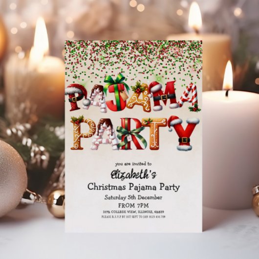 Christmas Pajama Party Candy Cane Santa Hat Design Kaart