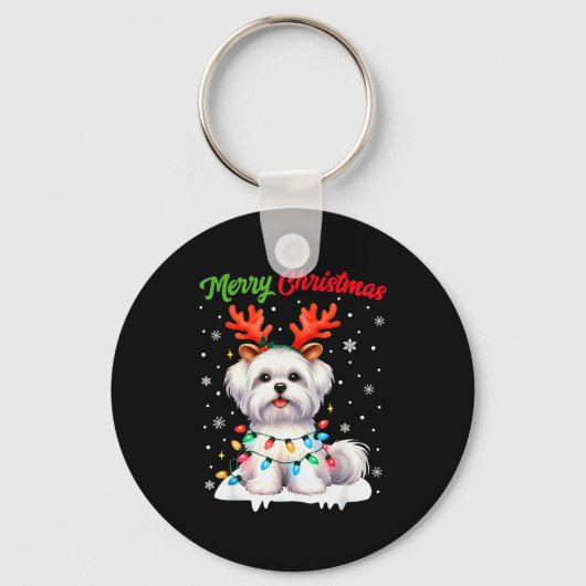 Christmas Pajamas Men Women Kids Maltese Dog Chris Sleutelhanger (Voorkant)