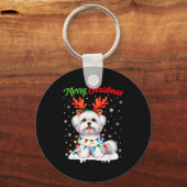 Christmas Pajamas Men Women Kids Maltese Dog Chris Sleutelhanger (Voorkant)