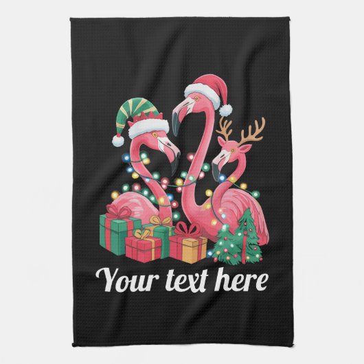 Christmas Palm Flamingo Personalized Xmas Lights Theedoek (Verticaal)