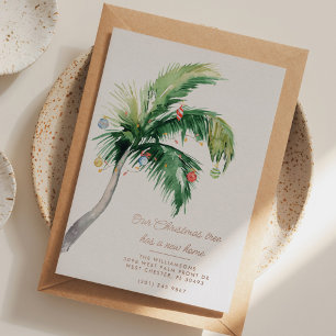 Christmas Palm Tree Family Verhuisaankondiging Folie Feestdagenkaart
