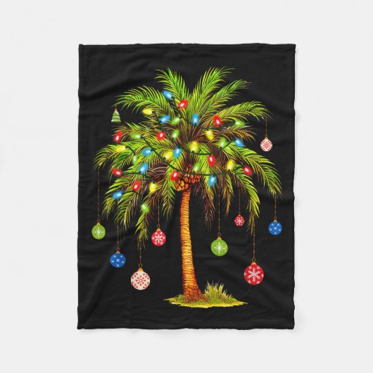 Christmas Palm Tree Light Hawaiian Trocal Xmas Fleece Deken (Voorkant)