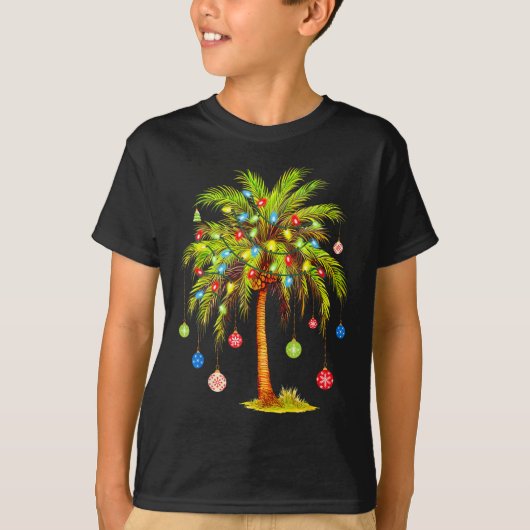 Christmas Palm Tree Light Hawaiian Tropical Xmas T-shirt (Voorkant)